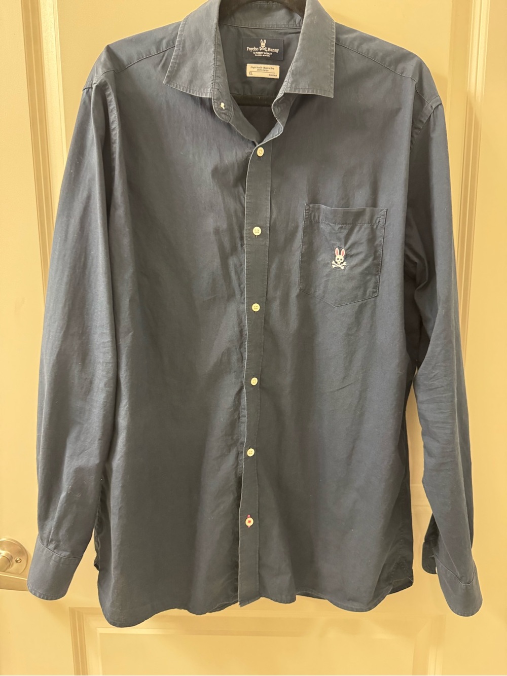 Psycho Bunny Mens XL Navy Blue 100% Pima Cotton Long Sleeve Button Up Shirt